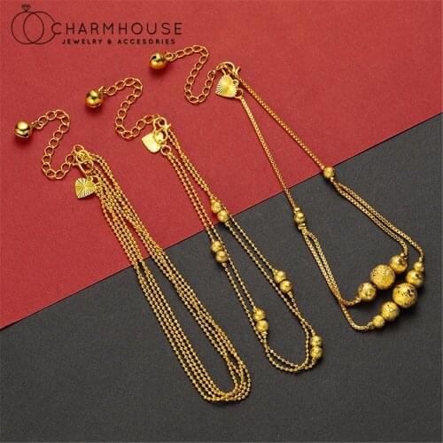 24K Yellow Gold GP Charm Bracelets For Women Multi Layer Bead Chain Bracelet Anklet Pulseira Femme Trendy Jewelry Bijoux Gift