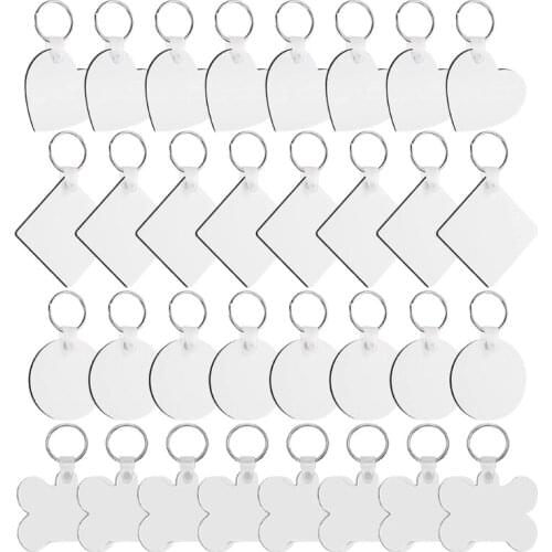 L5YA 32 Pcs/Set Sublimation Blank Keychains Thermal Transfer Key Chain Double-Side Printed MDF Keyrings Key Tags with Split for