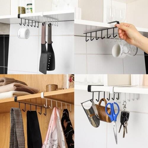 Black/white Iron 6 Hooks Cup Holder Hanging Shelf Removed Rack Hanger Bathroom Organizer Storage Decor Cabinet Kitchen Door S7Y7