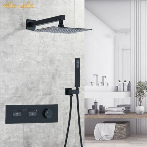 Black wall mounted shower mixer wall black bath shower wall tap with press button ceiling style black shower kit