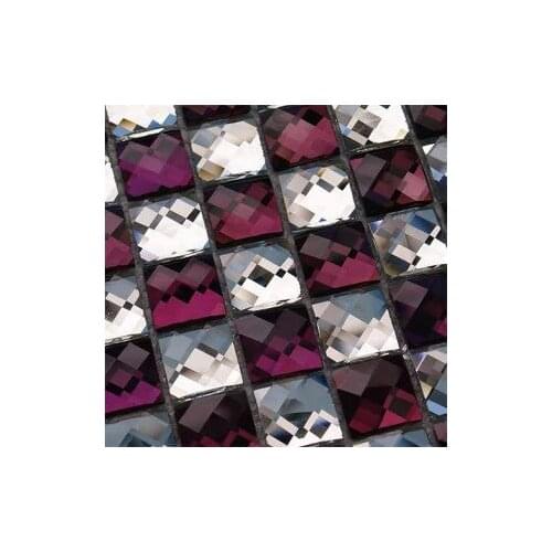 Glossy purple silver 13 faced diamond mirror glass mosaic tile luxury fashion shiny tiles for kitchen backsplash free shipping