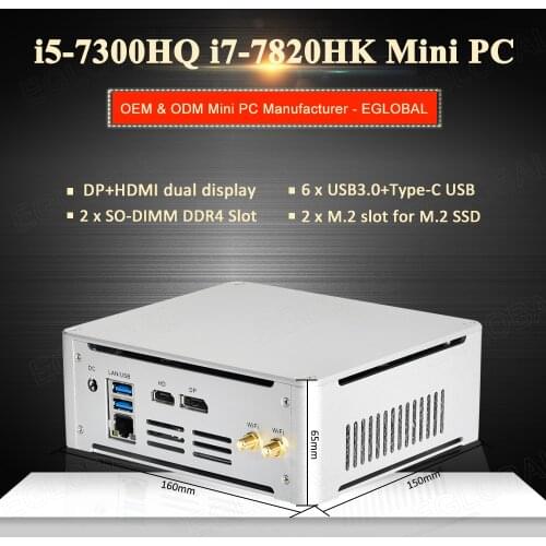 Newest Intel Core i5 7300HQ i7 7820HK Gaming Mini Computer Windows Tiny Size PC Quad Core NUC 2M.2 NVME SSD DP HDMI 4K HD Player