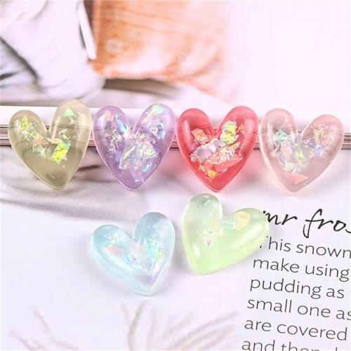 Julie Wang 20PCS Resin Heart Charms No Nails Sequins Transparent Epoxy Pendants Bracelet Jewelry Making Accessory Home Decor
