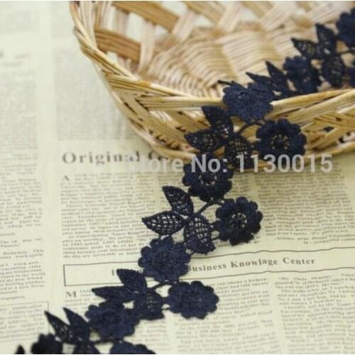15yards/lot White Black Polyester Flower Lace Trim Appliques 5cm Width Embroidered Net Home DIY Applique Ribbon Sewing Craft
