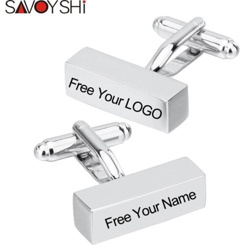 SAVOYSHI Square Cufflinks for Mens Shirt Classic Blank Silver Color Cuff links Brand Special Gift Man Jewelry Free Carving Name
