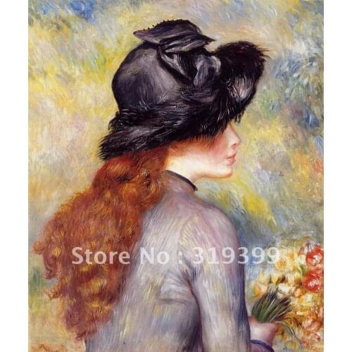Linen Canvas Oil Painting,Young Girl Holding a Bouquet of Tulips by pierre auguste renoir,Free DHL Shipping,100% handmade
