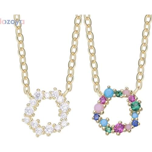 Lozoya 925 Sterling Silver 18K Gold Jewelry Rainbow Round Zircon CZ Pendant Plated Angelique Sparkle Tutti Frutti Long Chain CZ