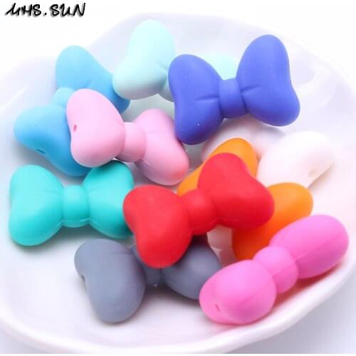 MHS.SUN 100% Food grade chewable silicone beads 28*21mm chunky cravat beads best teething jewelry accessories for baby kid
