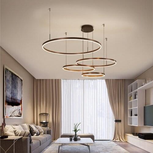 60CM 80CM 100CM Modern Pendant Lights For Living Room Dining Room Circle Rings Acrylic Aluminum Body LED Ceiling Lamp Fixtures