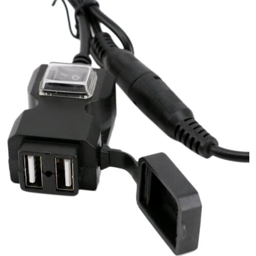 Motorcycle Dual USB 12-24V Waterproof Charger Motorbike Handlebar Phone Adapter Power Supply Socket with Power Switch