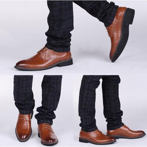 Best New Men Oxfords Shoes Genuine Leather Men Brogues Shoes Lace-Up Bullock Business Dress Male Formal Shoes New High Quality