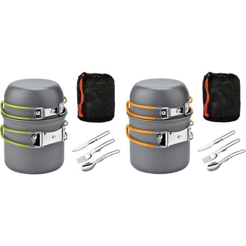 Camping Cookware Mess Kit Outdoor Cooking Equipment Cookset Camp Pot Pan Bowls - Free Folding Utensil Set, Mess Bag | Compact