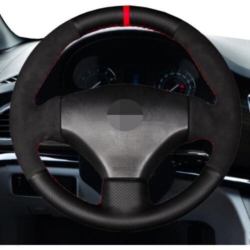 Genuine Leather Black Suede Car Steering Wheel Cover For Peugeot 206 1998-2005 206 SW 2003 - 206 CC 2004 2005