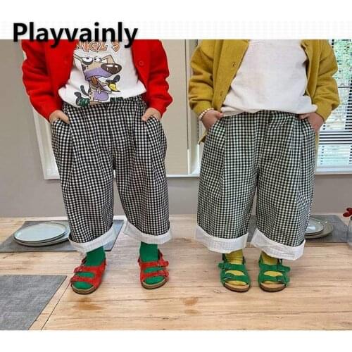 2021 New Boys Girls Pants plaid Leisure Pants for Children Cotton Casual Trousers Kids Clothes E1003