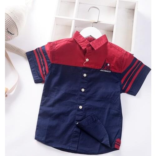 New Summer Short Sleeve Boys Shirts 100% Cotton Kids Tops Outfit Turn-down Collar Uniform Childrens Clothing