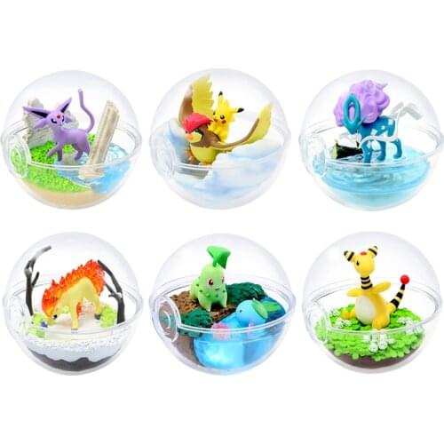 Genuine Pokemon Action Figure Gashapon Ponyta Pikachu Pidgeotto Ampharos Suicune Chikorita Espeon Cute Elf Ball Model Toys Gifts