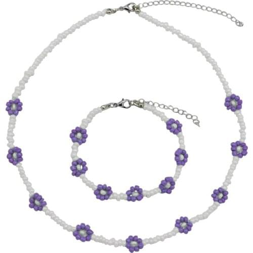 Bohemian Style Bead Necklace Flower Decor Necklace With Beaded Bracelet For Women Jewelry Accessories Party Dress Up