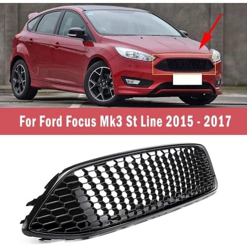 Car Front Bumper Centre Grill Panel Front Upper Mesh Grille For Ford Focus Mk3 St Line 2015 - 2017 Glossy Black