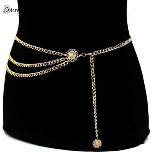 Starose Sexy Queen Waist Chain Belt Gold Silver Color Belly Fake Piercing Female Beach Waistband Tassel Belly Chain Body Jewelry