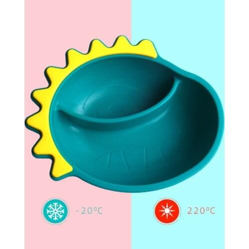 2021 New Food Grade Silicone Cartoon Dinosaur Baby Divided Learning Feeding Suction Bowl