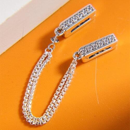 Reflexions Sparkling Safety Chain Clip Charm 925 sterling silver Charm Beads fit Reflexions bead bracelets DIY for women Jewelry