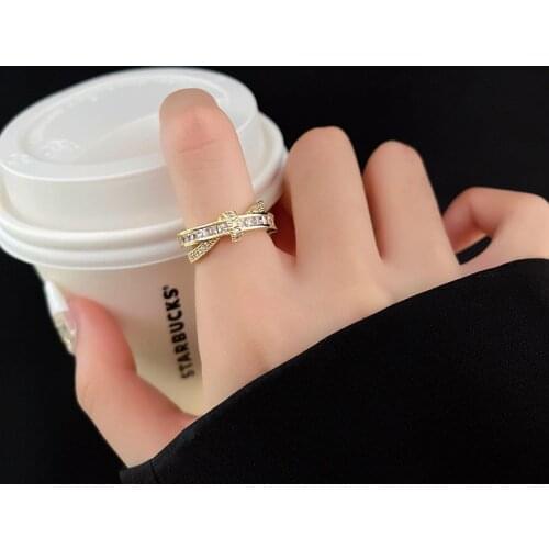 Rhinestone Cross Ring Women Trendy Index Finger Ring Female Elegant Design Jewelry Delicate Fashion Geometry Index Finger Rings