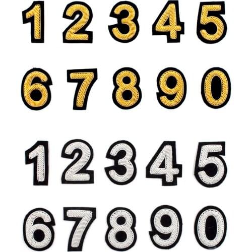 High Quality DIYcraft supplies Gold silver number Embroidered Patches Pure hand-embroidered with metal spring copper wire badges