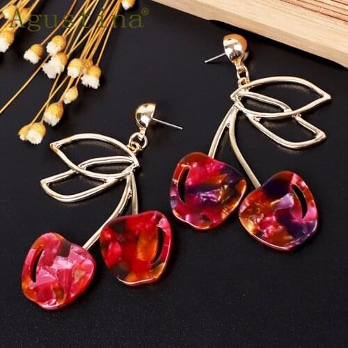 Agustina Women Acetate Gold Cherry Earrings Jewelry Fashion Girls Drop Earrings Green Long Earrings Korean Punk Earring Bohemian