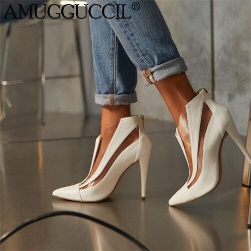 2020 New Arrival Black White Apricot Zip Fashion Sexy High Heel Spring Females Ladies Sandals Women Ankle Summer Boots X1985