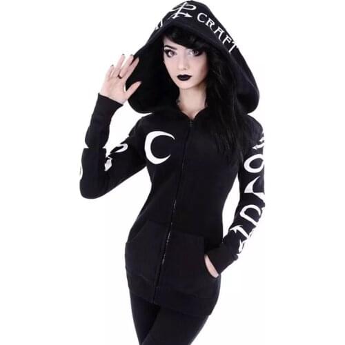 Women hoodies sweatshirts black winter punk printing long sleeve hooded pullover coat casual streetwear fashion hat sweatshirt