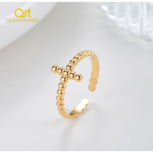 Simple Faith Cross Rings For Women Fashion Gold Color Stainless Steel Finger Ring Jewelry Party Gift Open Adjustable Ring Girl