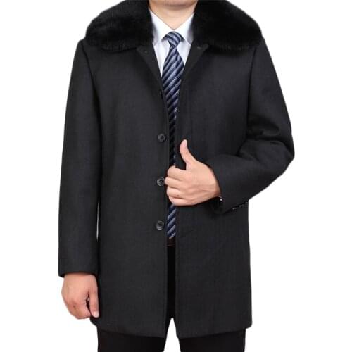 Winter Mens Casual Wool Trench Coat Fashion Business Medium Solid Thicken Slim Windbreaker Overcoat Jacket