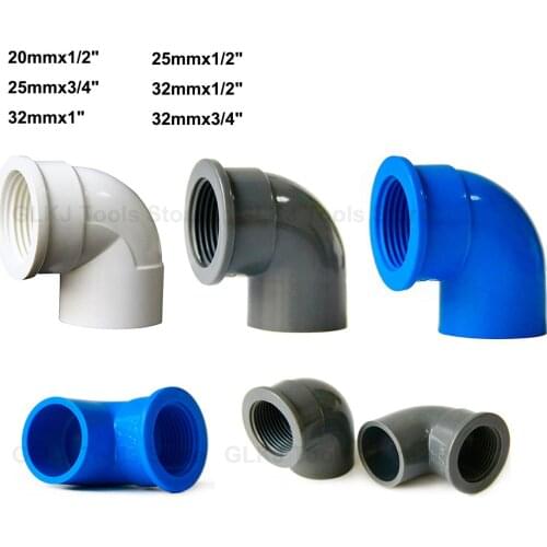3PCS PVC 90 Elbow Connector 20 25 32mm to BSP 1/2" 3/4" 1" Female Thread UPVC Pipe Joints Adapter Garden Irrigation Fittings
