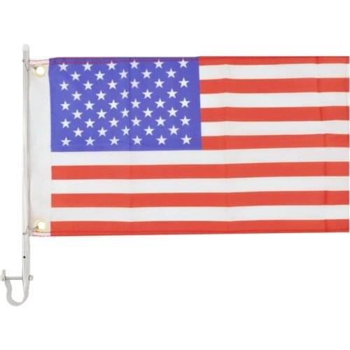 American Flag USA & Stainless Steel Rail Mount Flag Staff Pole for Boat Marine
