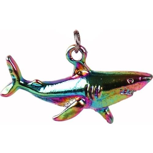 10pcs Rainbow Color Punk Shark Ocean Animal Beach holiday Alloy Pendant charms for Necklace Jewelry Accessories Christmas Gift