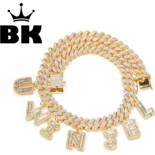12mm Bagnette Zircon Miami Cuban Link Necklace with DIY Letters Luxury Ankle Micro Paved CZ Cuban Joining together Chain