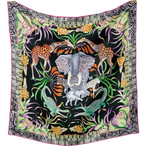 2021 New Design Womens Silk Scarf Cartoon animal Printing Daily Casual Female Sex Changeable Wrist Towel Neckline