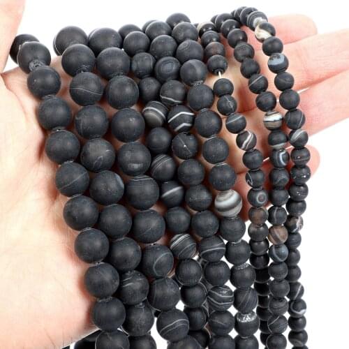 4-12mm Natural Stone Beads Loose Round Frosted Black Agates Stone Beads For Jewelry Making DIY Charm Bracelet Necklace Handmade