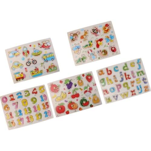 5 Sets Wooden Puzzles Color Shape Recognition Hand-eye Coordination Early Learning Educational Toys for Children Kids Baby