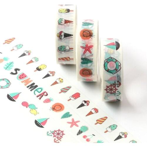 5M Cute grid, flower, Ice Cream Adhesive Washi Tape Single Sided Decorative Paper Masking Scrapbook DIY Card Sticker Tape
