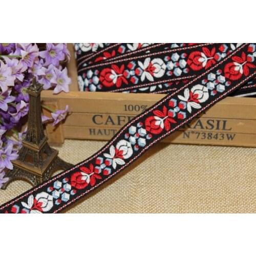 9yards/lot wide 2.5cm Woven Jacquard Ribbon flowers design clothing accessory LS-0010