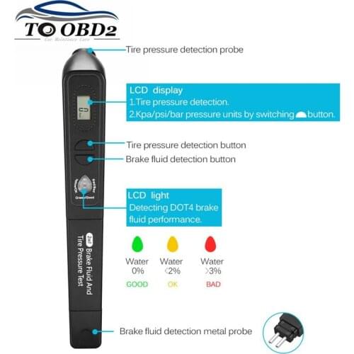 Car Brake Fluid Tester Car Diagnostic Tools Brake Fluid Testing with Tire pressure Tester Oil Quality Check pen 2 in 1