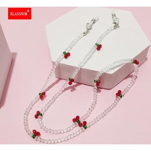 2021 New Crystal Beads Face Mask Chains Cherry Eyeglasses Chain For Women Retro Metal Sunglasses Lanyards Eyewear Cord Holder