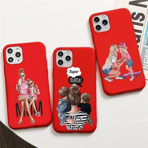 Super Mom Baby Pattern Phone Case For iphone 12 11 Pro Max Mini XS 8 7 6 6S Plus X SE 2020 XR Red Cover