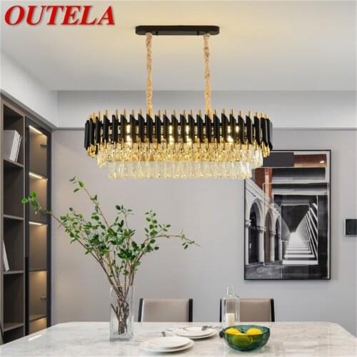 OUTELA Black Chandelier Fixtures Postmodern Luxury Crystal Rectangle Pendant Lamp Light Home LED for Living Dining Room