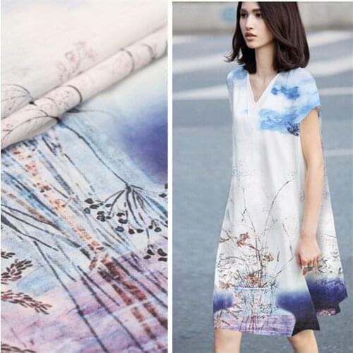 Digital printing silk linen fabric summer wide silk fabric for dress breathable shirt dress linen fabric natural linen fabric