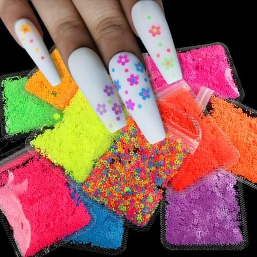 10pcs Flower Shape Glitter Sequins Nail Art Accessories Fluorescence Colorful Manicure Flakes Spring Summer Nail Art Decorations