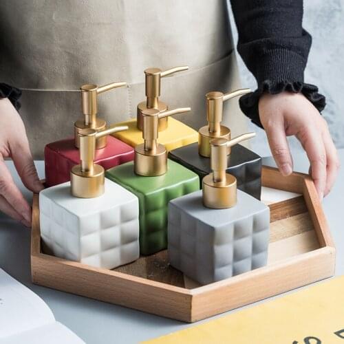 European Ceramic Lotion Bottle Creative Color Square Soap Dispenser Bathroom Shampoo Shower Gel Press Bottle Bathroomaccessories