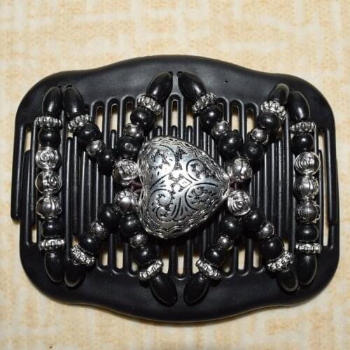 Big heart black Beads 50 pcs / lot Magic Strecthy Hair Combs Double Clips Tuck Combs Hair Accessories Hairpins