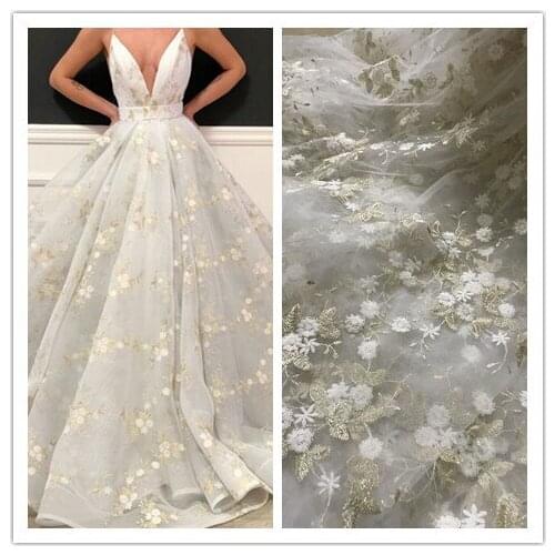 Good quality flower embroidery french net lace fabric J-8984 for party dress